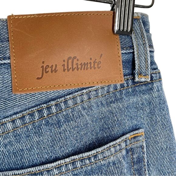 Jeu Illimité Medium Blue Slit Hem Straight Leg Button Fly Jeans - 25 - Picture 7 of 10